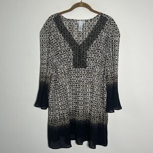 Catherines Top Women’s 3X Black Ombré Sheer Beaded‎ Tunic Flare Sleeve Resort